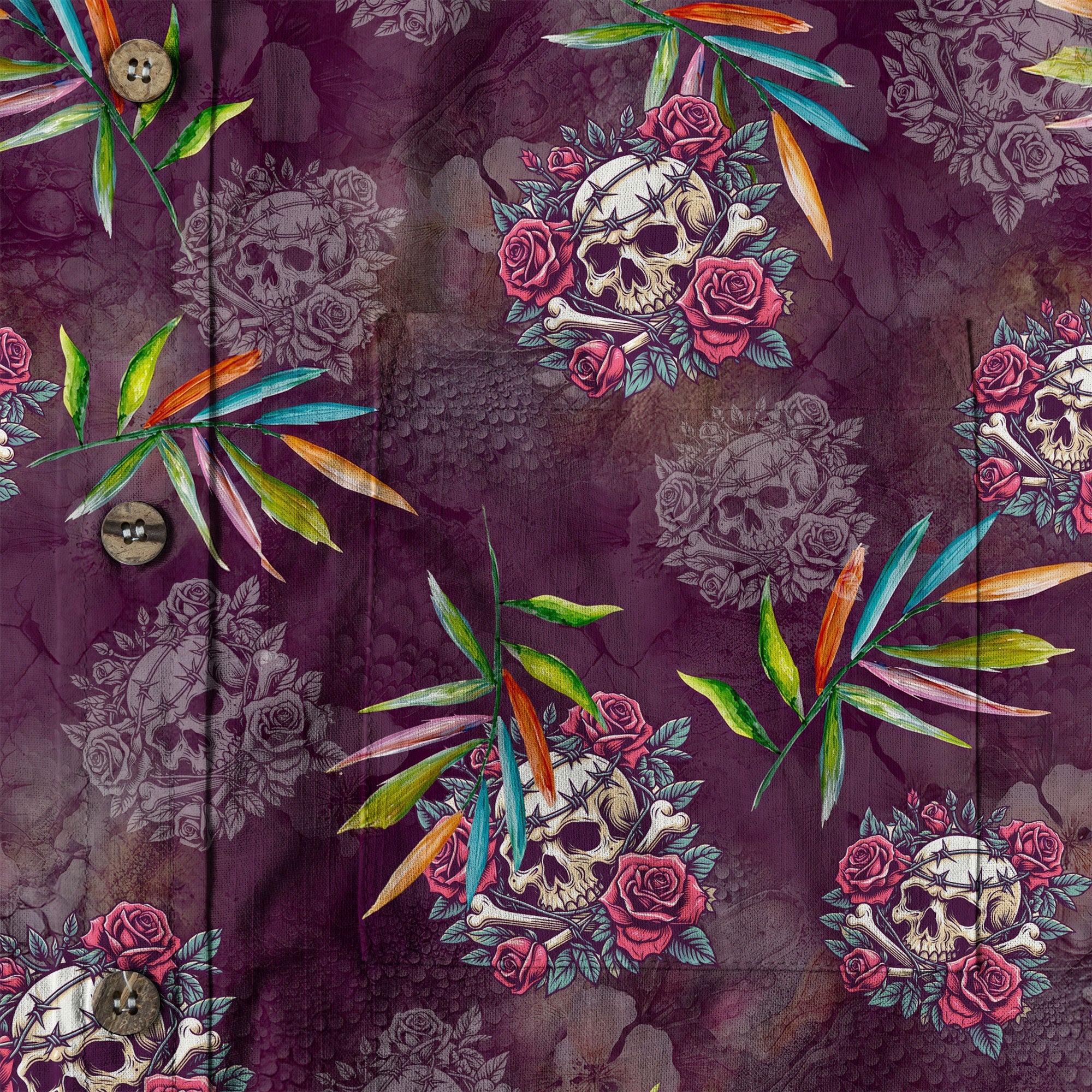 Allover Skull Hawaiian Shirt Floral Skull Rose Pinapple Hawaiian - The Palmix