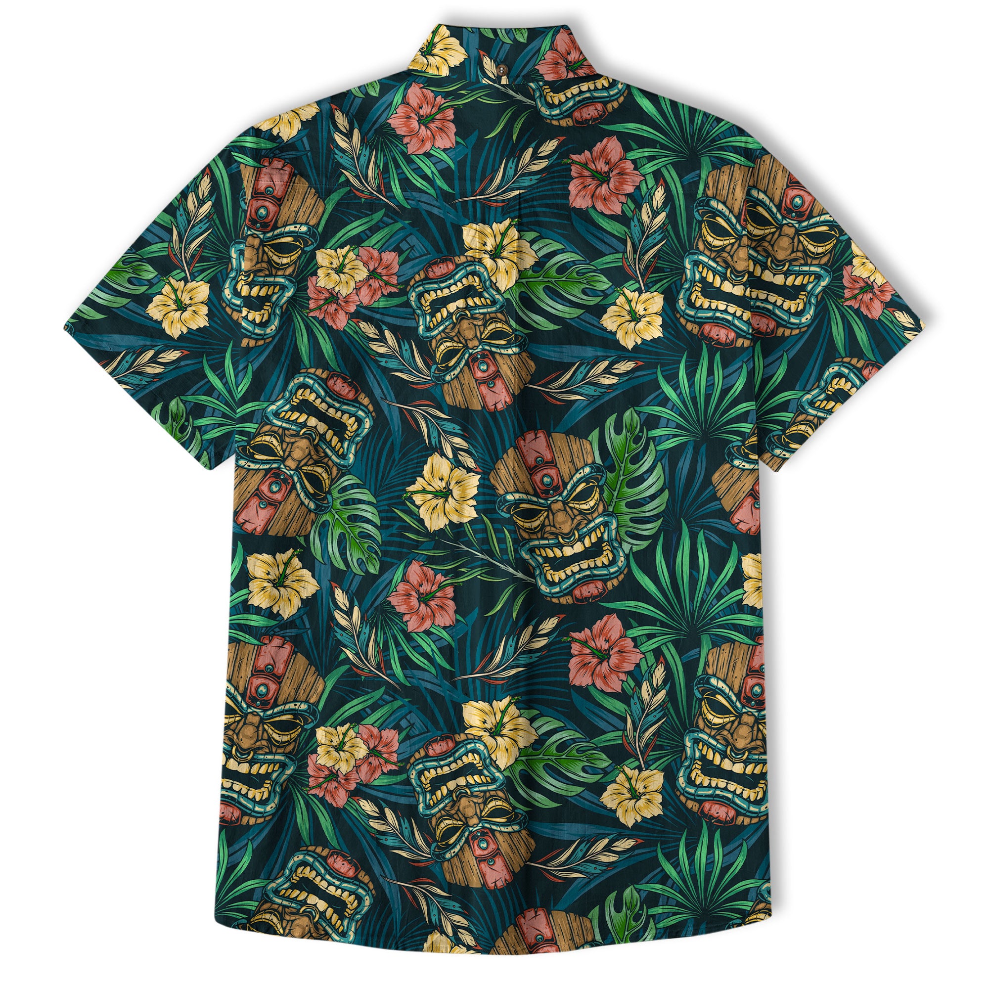 Tropical Tiki Mask Hawaiian Shirts, Flamingo Hawaii Button Down Shirt - The Palmix