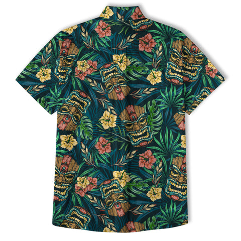 Tropical Tiki Mask Hawaiian Shirts, Flamingo Hawaii Button Down Shirt - The Palmix