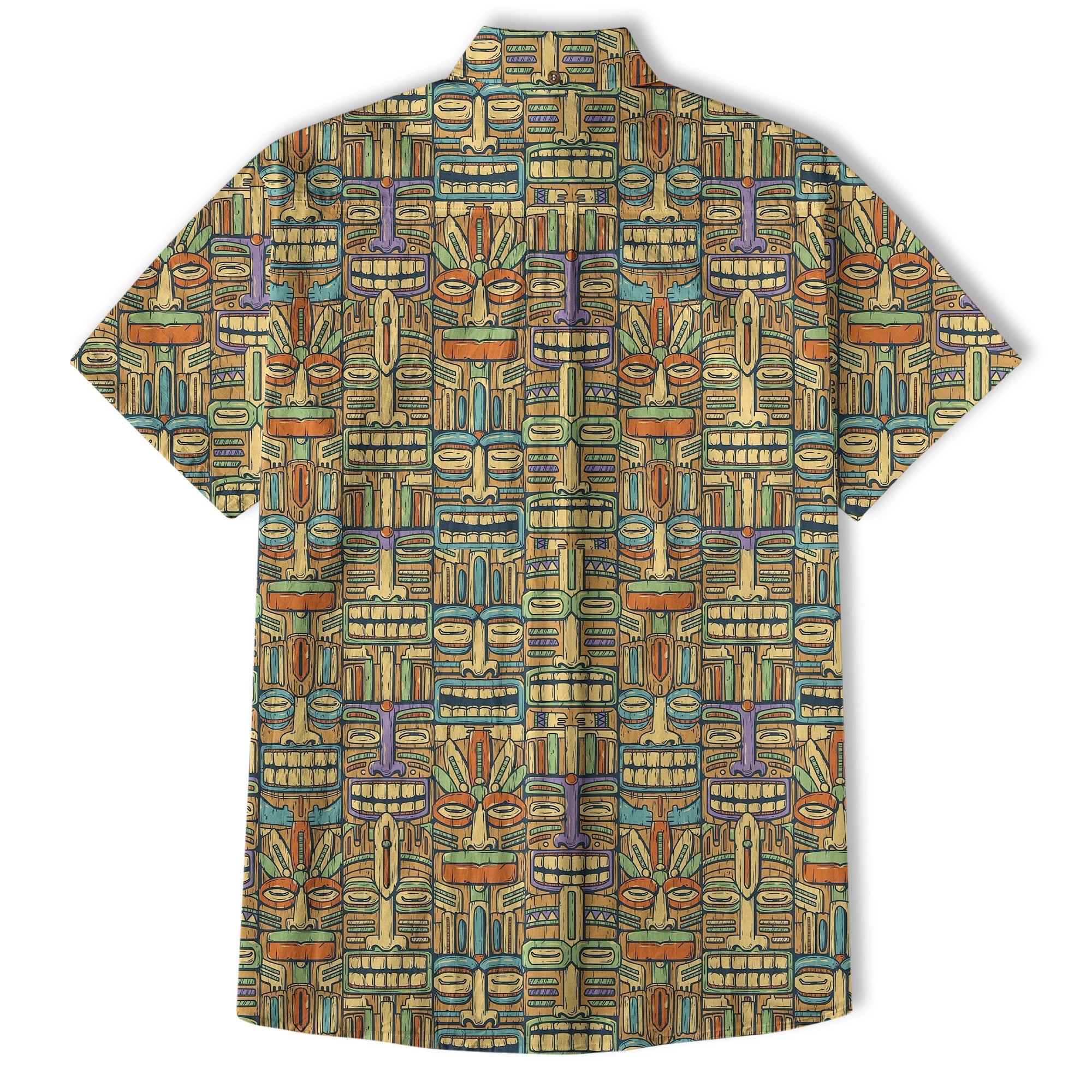 Tropical Tiki Mask Hawaiian Shirts, Flamingo Hawaii Button Down Shirt - The Palmix