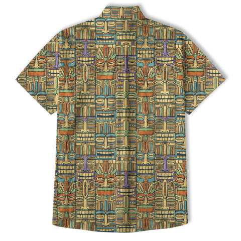 Tropical Tiki Mask Hawaiian Shirts, Flamingo Hawaii Button Down Shirt - The Palmix