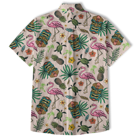 Tropical Tiki Mask Hawaiian Shirts, Flamingo Hawaii Button Down Shirt - The Palmix
