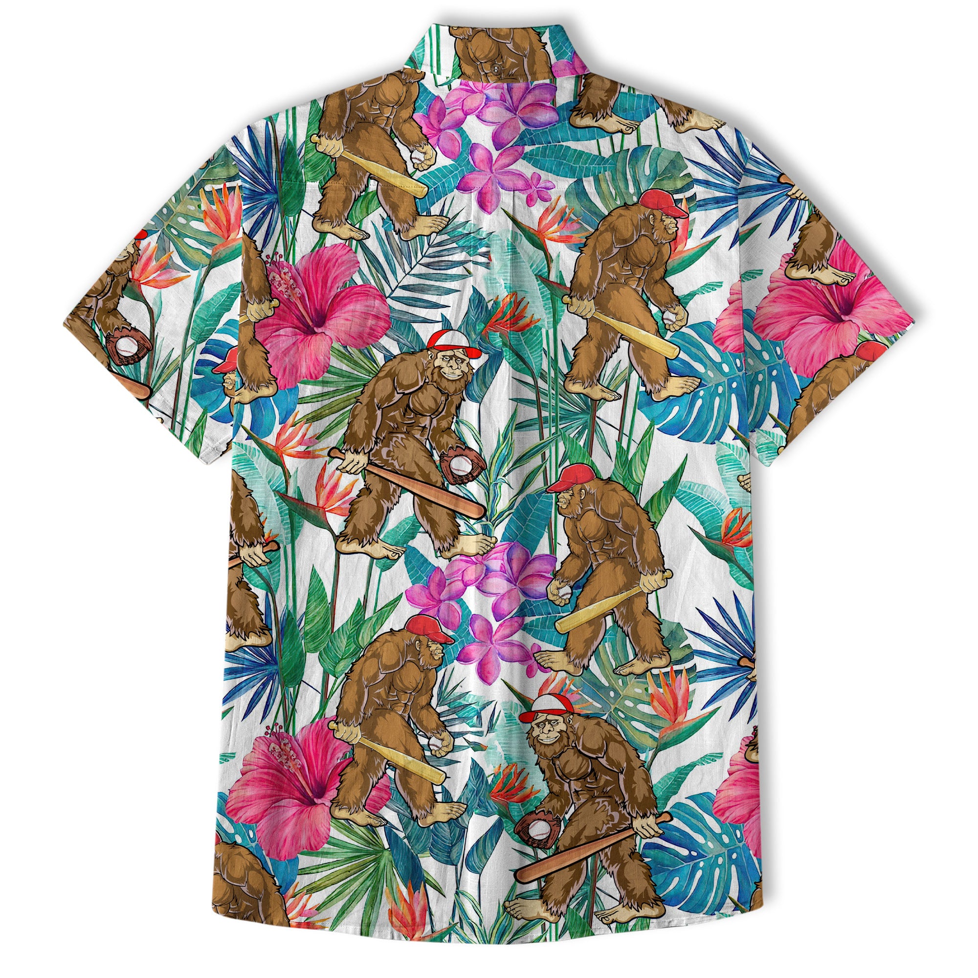 Tropical Bigfoot Alien Hawaiian Shirts for Men Women, Bigfoot Sasquatch Summer Beach Aloha Button Down Shirt - The Palmix