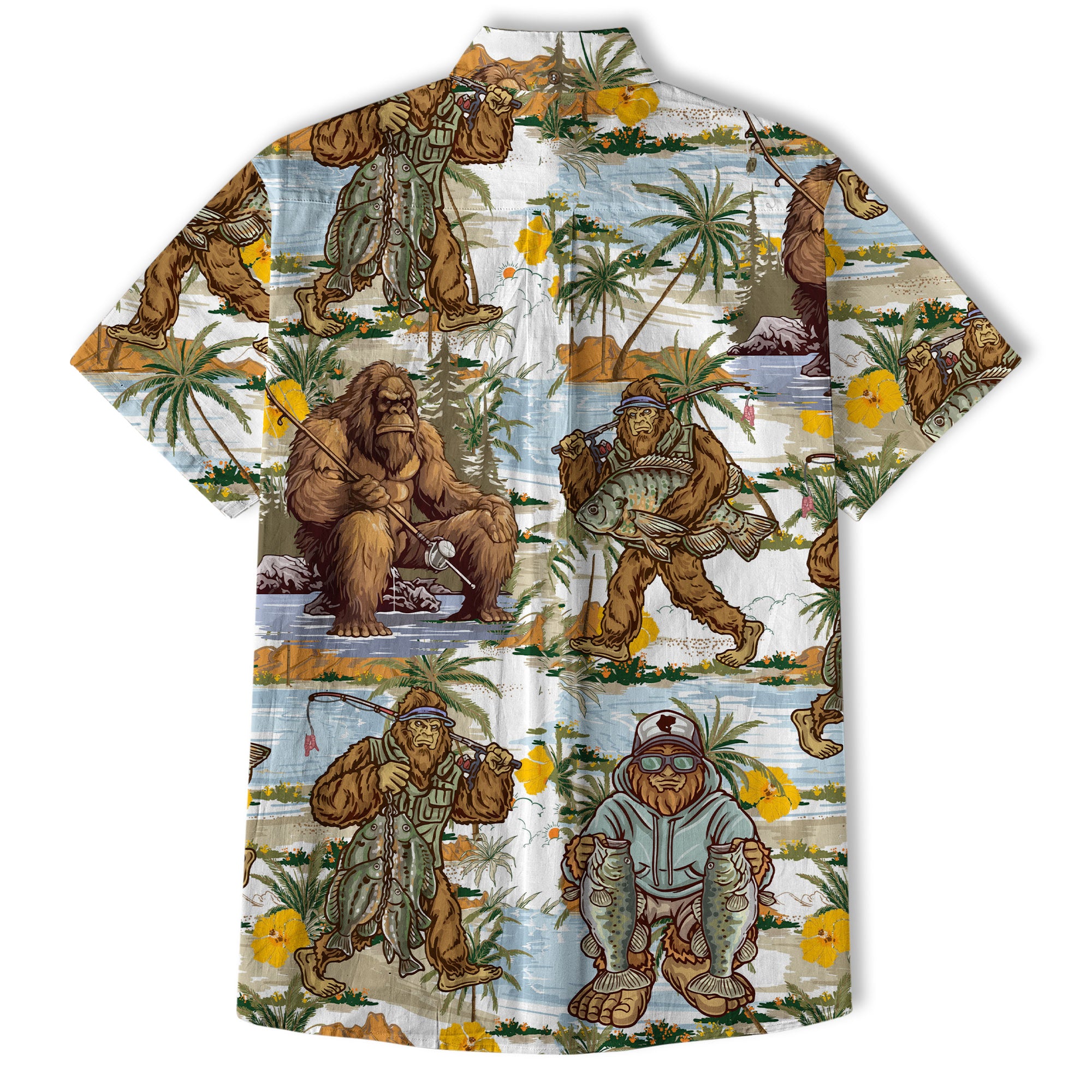 Tropical Bigfoot Alien Hawaiian Shirts for Men Women, Bigfoot Sasquatch Summer Beach Aloha Button Down Shirt - The Palmix