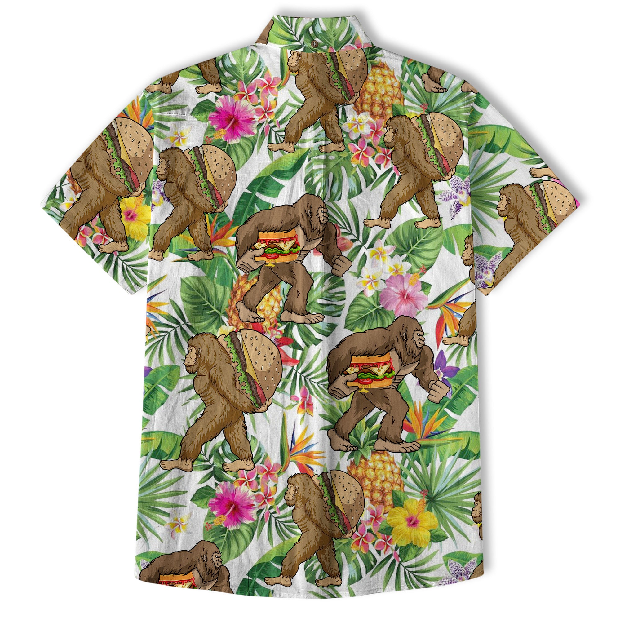 Bigfoot Burger Hawaiian Shirts for Men, Bigfoot Aloha Pattern Button Down Short Sleeve - The Palmix