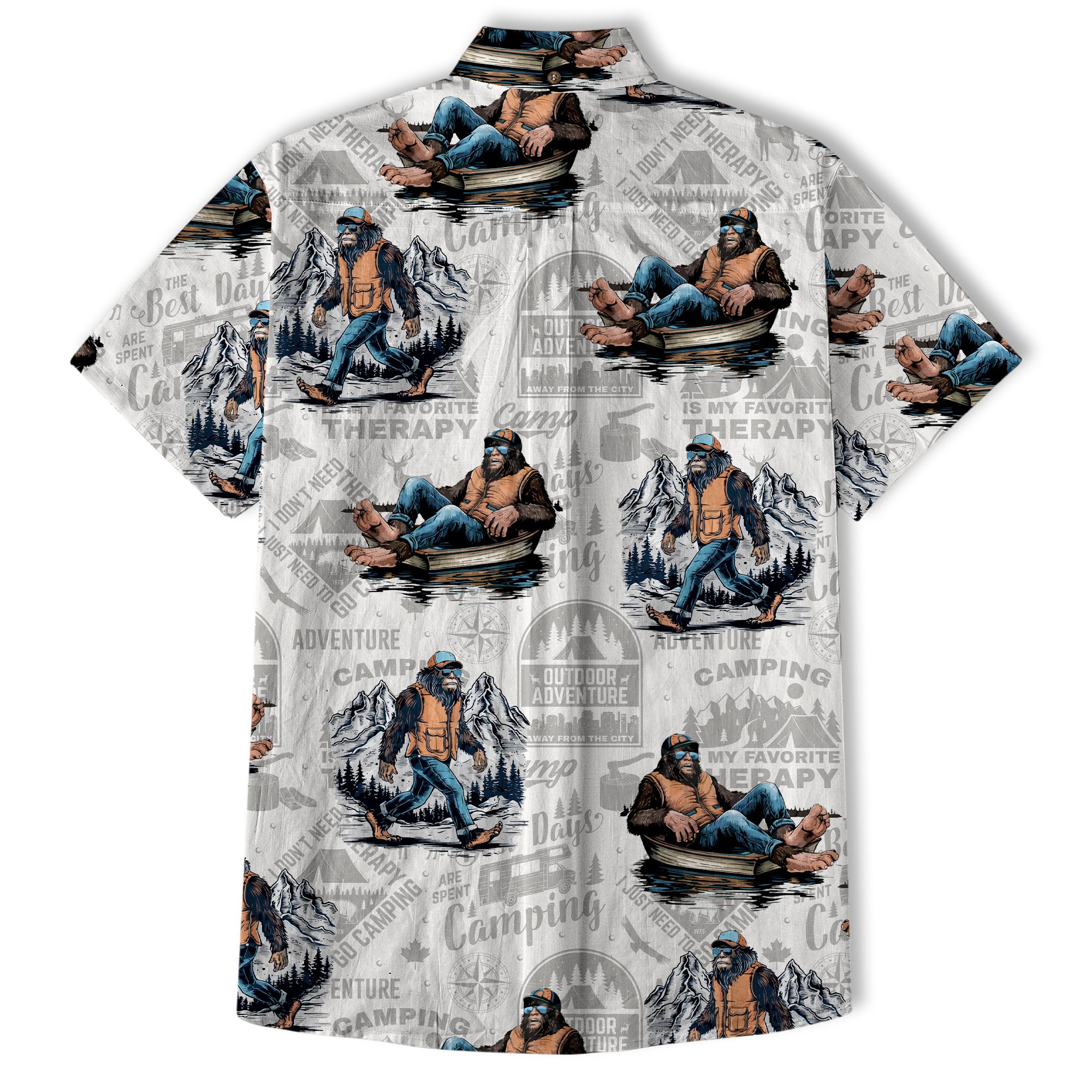 Bigfoot Camping Hawaiian Shirts for Men, Camping Button Down Short Sleeve - The Palmix