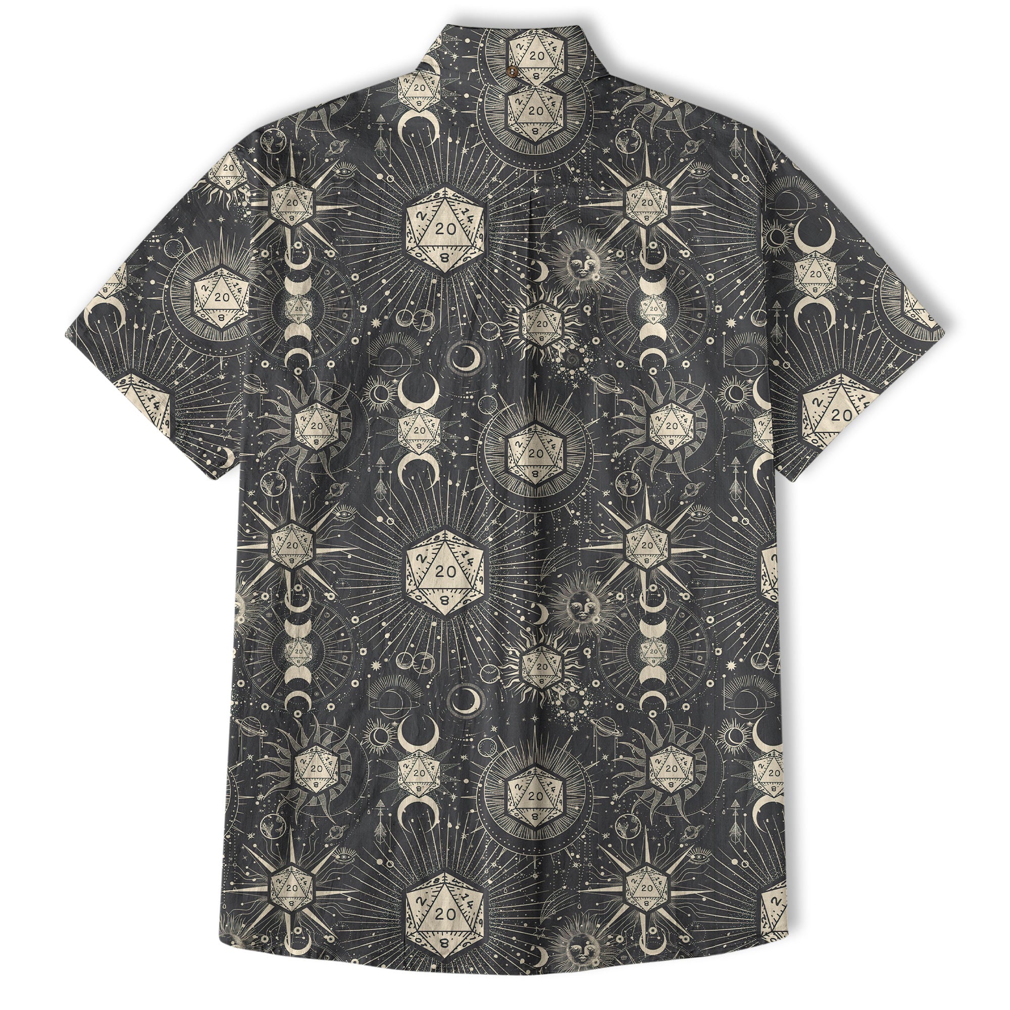 DND Celestrial Dice Pattern Aloha Hawaii Shirt, D20 Stars Constellation, Sun and Crescent Button Down Shirt - The Palmix