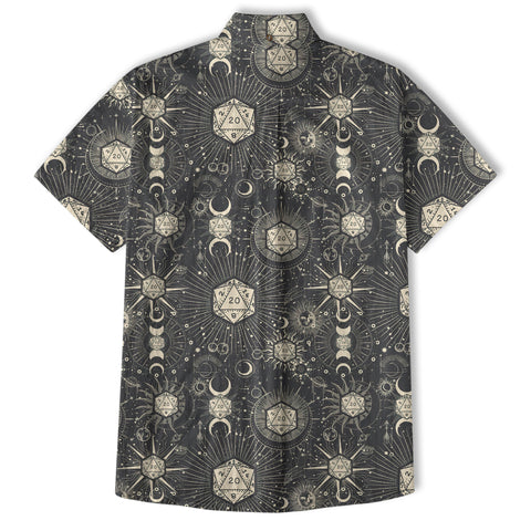 DND Celestrial Dice Pattern Aloha Hawaii Shirt, D20 Stars Constellation, Sun and Crescent Button Down Shirt - The Palmix