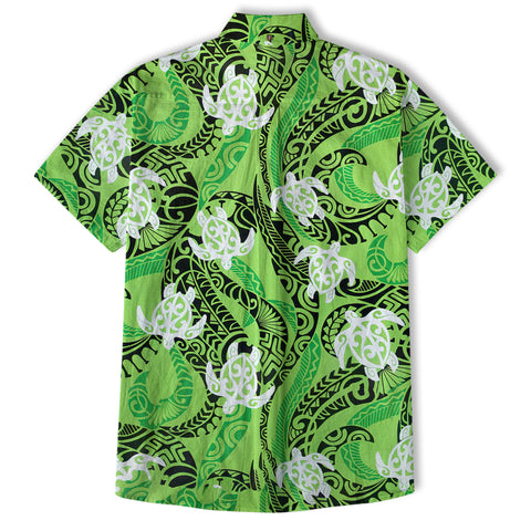 Turtle Floral Aloha Beach Shirt, Green Polynesian Ocean Turtle Shirt - The Palmix