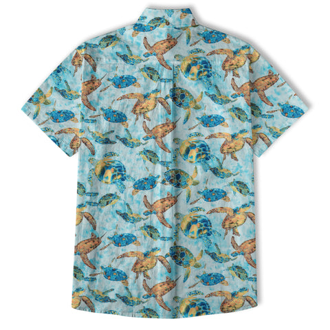 Turtle Floral Aloha Beach Shirt, Blue Ocean Turtle Hawaii Shirt - The Palmix