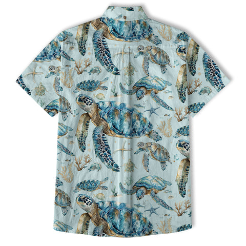 Blue Tribal Sea Turtle Hawaiian Shirt, Aloha Tropical Summer Beach Button Up Shirt - The Palmix