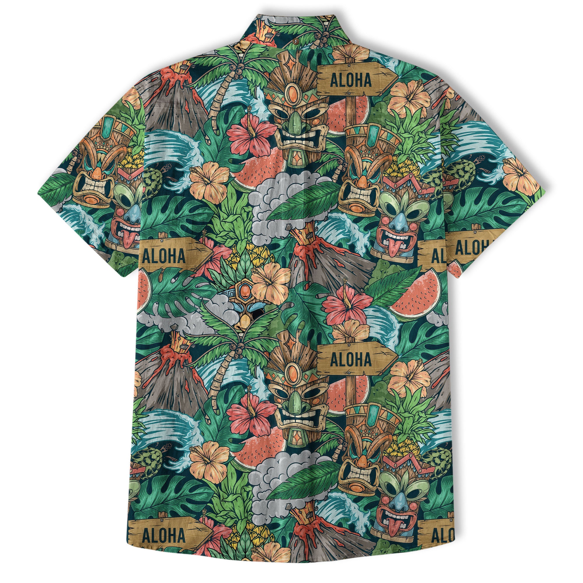 Tiki Mask Pattern Hawaiian Shirt, Aloha Floral Pattern Shirt - The Palmix