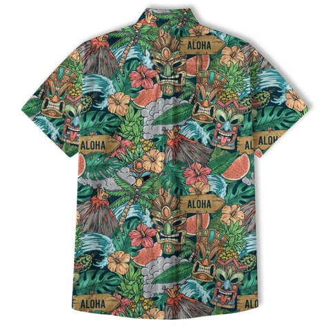 Tiki Mask Pattern Hawaiian Shirt, Aloha Floral Pattern Shirt - The Palmix