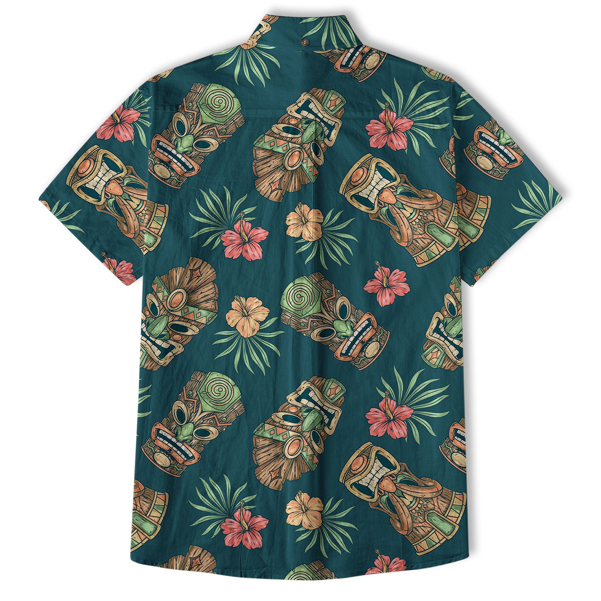 Tiki Mask Pattern Hawaiian Shirt, Hibiscus Hawaii Shirt - The Palmix
