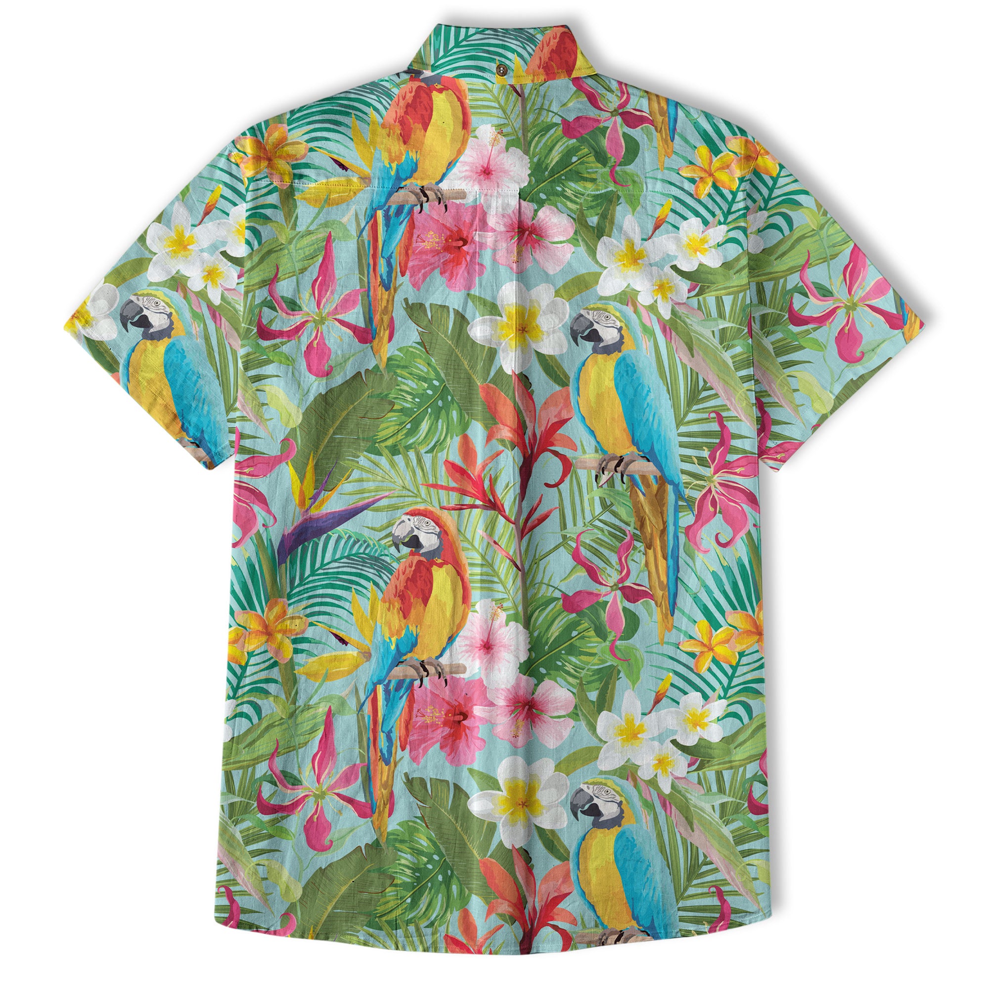 Tropical Parrot Summer Hawaiian Button Down Shirt, Parrot Flowers Pattern Hawaii Shirt - The Palmix