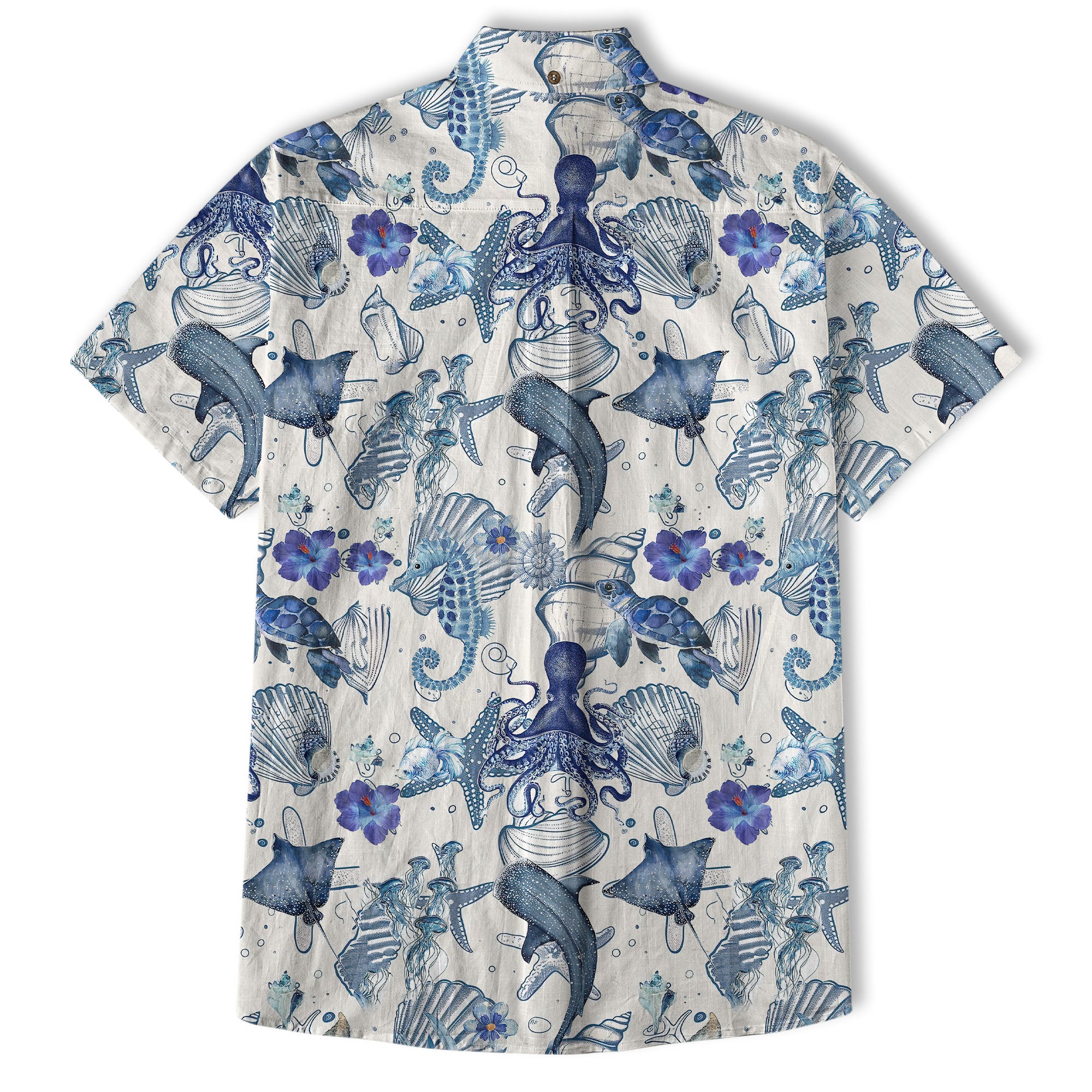 Vintage Ocean Print Hawaiian Shirts for Men Women, Sea Animal Aloha Summer Beach Shirt - The Palmix