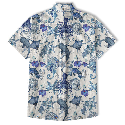 Vintage Ocean Print Hawaiian Shirts for Men Women, Sea Animal Aloha Summer Beach Shirt - The Palmix