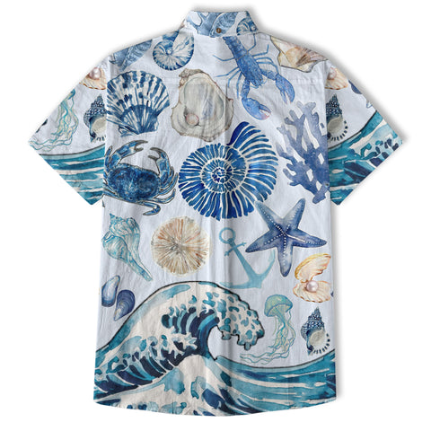 Vintage Ocean Print Hawaiian Shirts for Men Women, Sea Animal Aloha Summer Beach Shirt - The Palmix