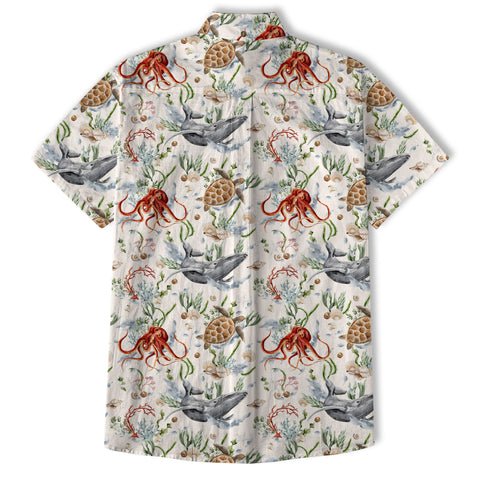 Sea Ocean Animals Women's Hawaiian Shirt, Ocean Fish Print - The Palmix