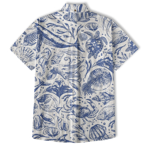 Ocean Animals Women's Hawaiian Shirt, Ocean Aloha Hawaiian Print - The Palmix