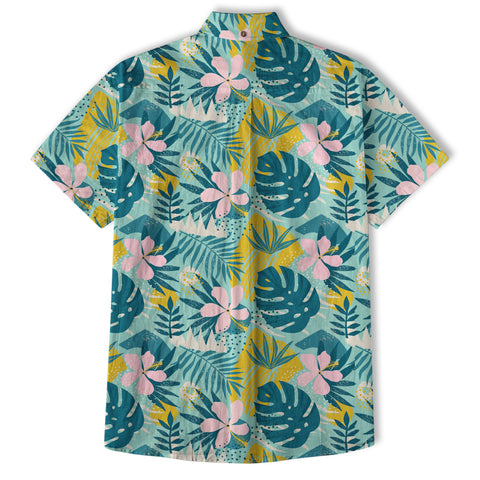 Hibiscus Floral Pattern Hawaiian Button Up Shirt, Sea Hawaii Shirt - The Palmix