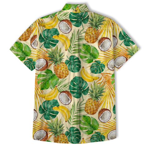 Tropical Fruits Aloha Hawaiian Button Up Shirt, Summer Beach Aloha Hawaii Shirt - The Palmix