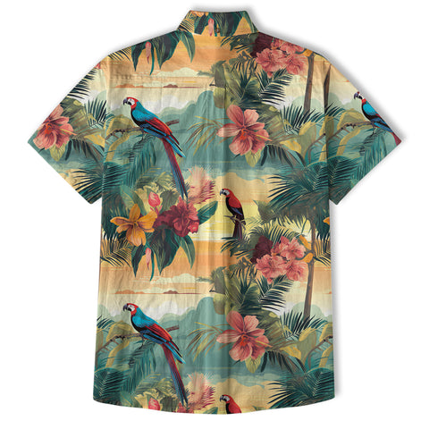 Flamingo Classic Aloha Hibiscus Hawaiian Shirt, Luau Party Outfit, Vacation Beachwear - The Palmix