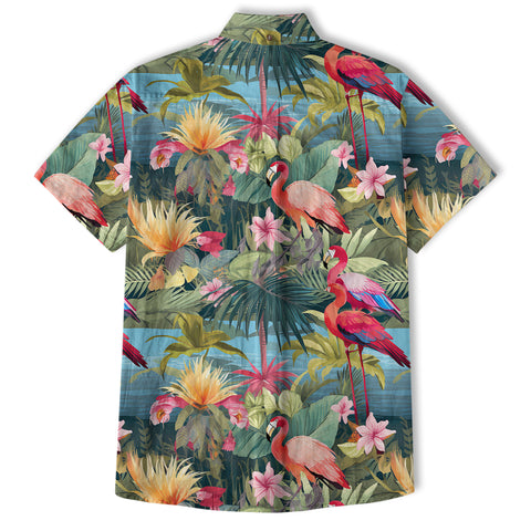 Flamingo Classic Aloha Hibiscus Hawaiian Shirt, Luau Party Outfit, Vacation Beachwear - The Palmix