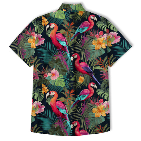 Flamingo Classic Aloha Hibiscus Hawaiian Shirt, Luau Party Outfit, Vacation Beachwear - The Palmix