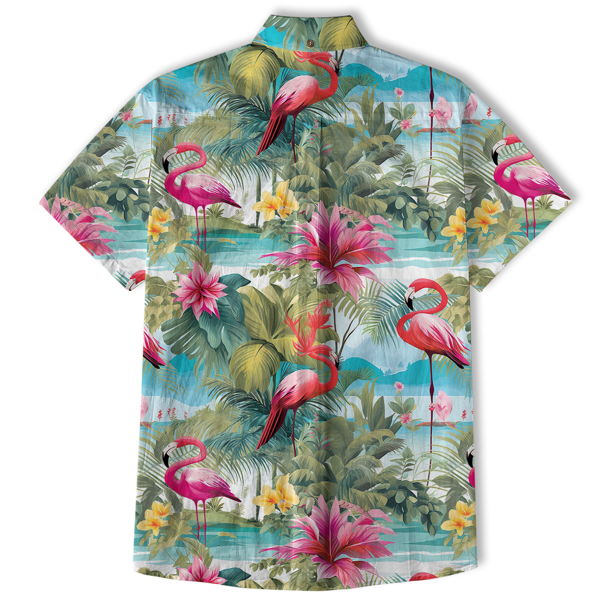 Colorful Flamingo Palm Leaf Hawaiian Shirt, Vintage Aloha Shirt, Island Vacation Wear - The Palmix