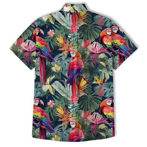 Colorful Flamingo Palm Leaf Hawaiian Shirt, Vintage Aloha Shirt, Island Vacation Wear - The Palmix