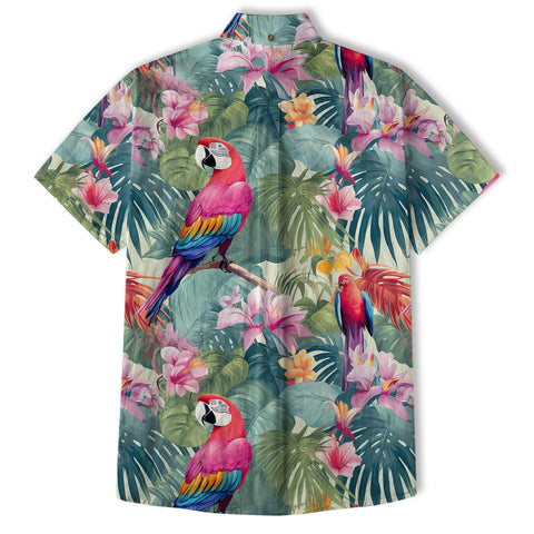 Retro Parrot Tropical Getaway Hibiscus Shirt, Hawaiian Vacation Outfit Aloha Hawaii Shirt - The Palmix