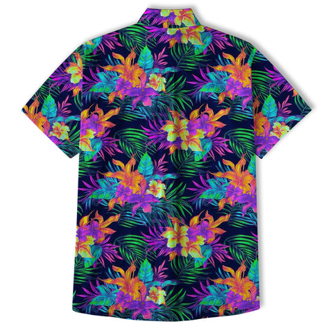 Tropical Sunset Surf & Palm Hawaiian Shirt – Vibrant Island Look – Electric Beach Pattern Aloha Hawaii Shirt - The Palmix