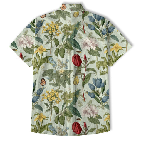 Vintage Botanicals Seamless Patterns Aloha Hawaii Shirt, Botanicals Hawaiian Button Down Shirt - The Palmix