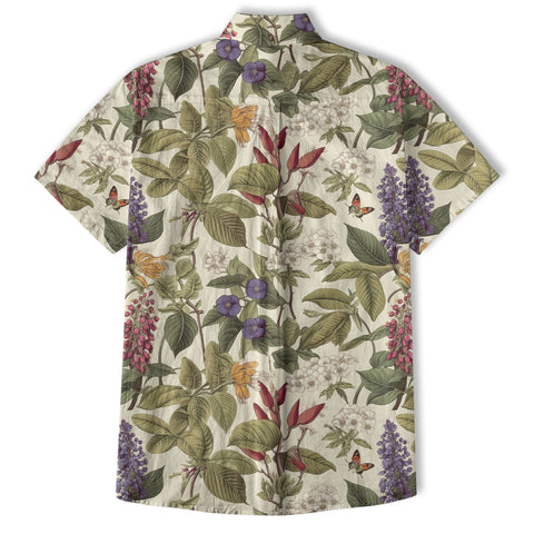 Vintage Floral Seamless Patterns Aloha Hawaii Shirt, Botanicals Hawaiian Button Up Shirt for Men - The Palmix