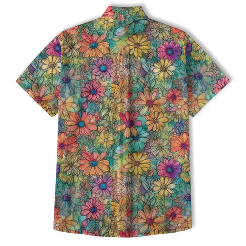 Colorful Hippie Flowers Patterns Hawaii Shirt, Groovy Floral Pattern Hawaiian Shirt for Men Women - The Palmix