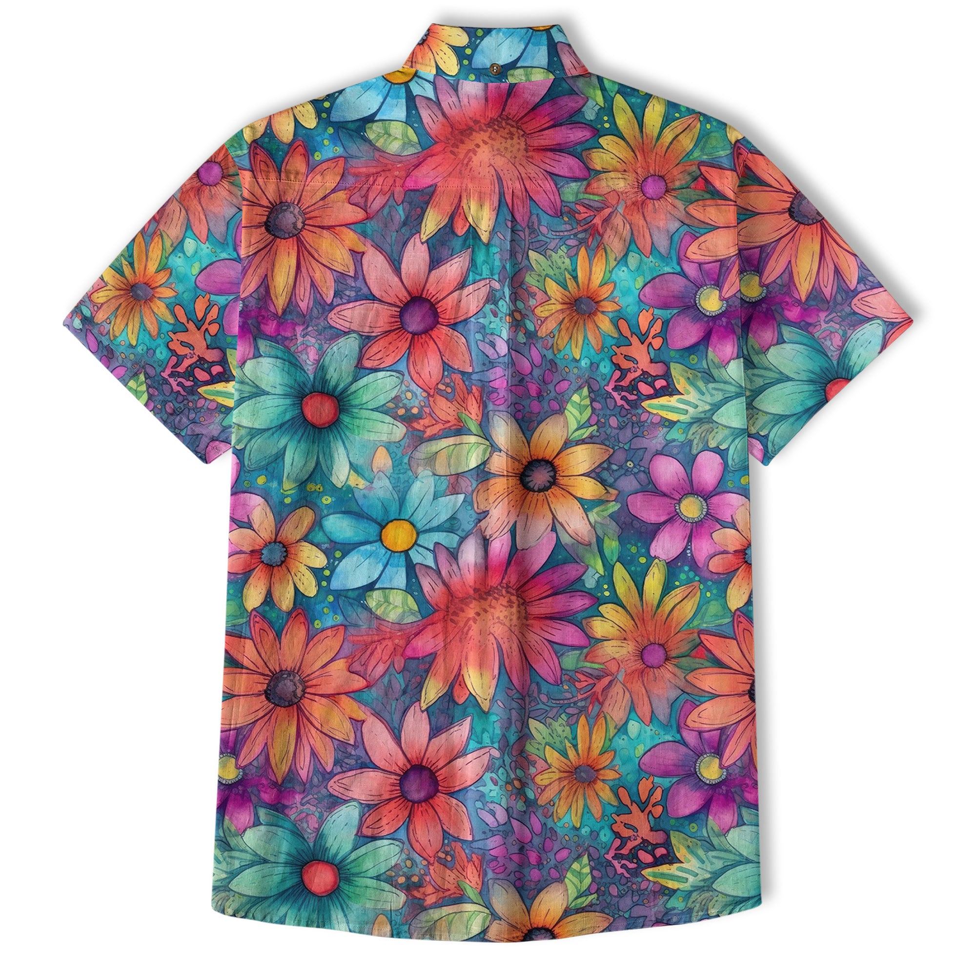 Colorful Hippie Flowers Patterns Hawaii Shirt, Groovy Floral Pattern Hawaiian Shirt for Men Women - The Palmix