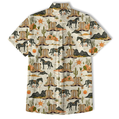 Western Hawaiian Shirt Boots on the Ground Hawaiian Cowboy Cowgirl Shirt - The Palmix
