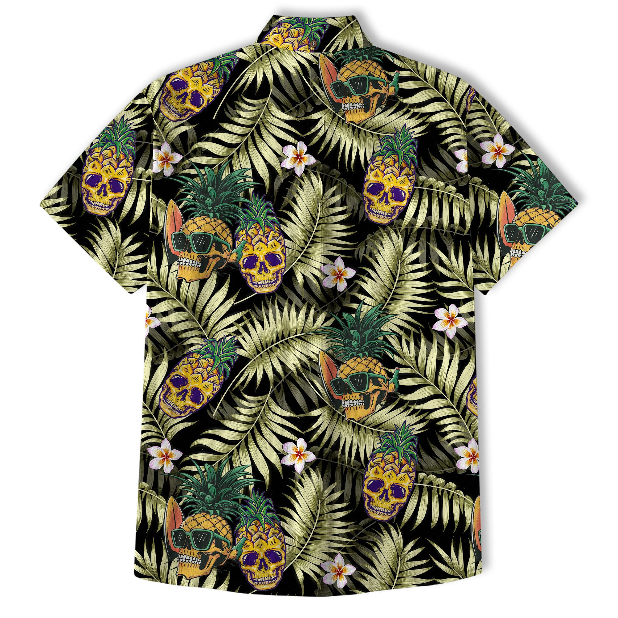 Allover Skull Hawaiian Shirt Floral Skull Rose Pinapple Hawaiian - The Palmix