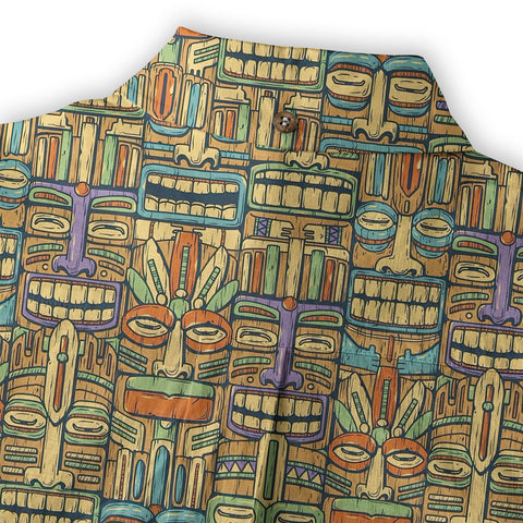Tropical Tiki Mask Hawaiian Shirts, Flamingo Hawaii Button Down Shirt - The Palmix