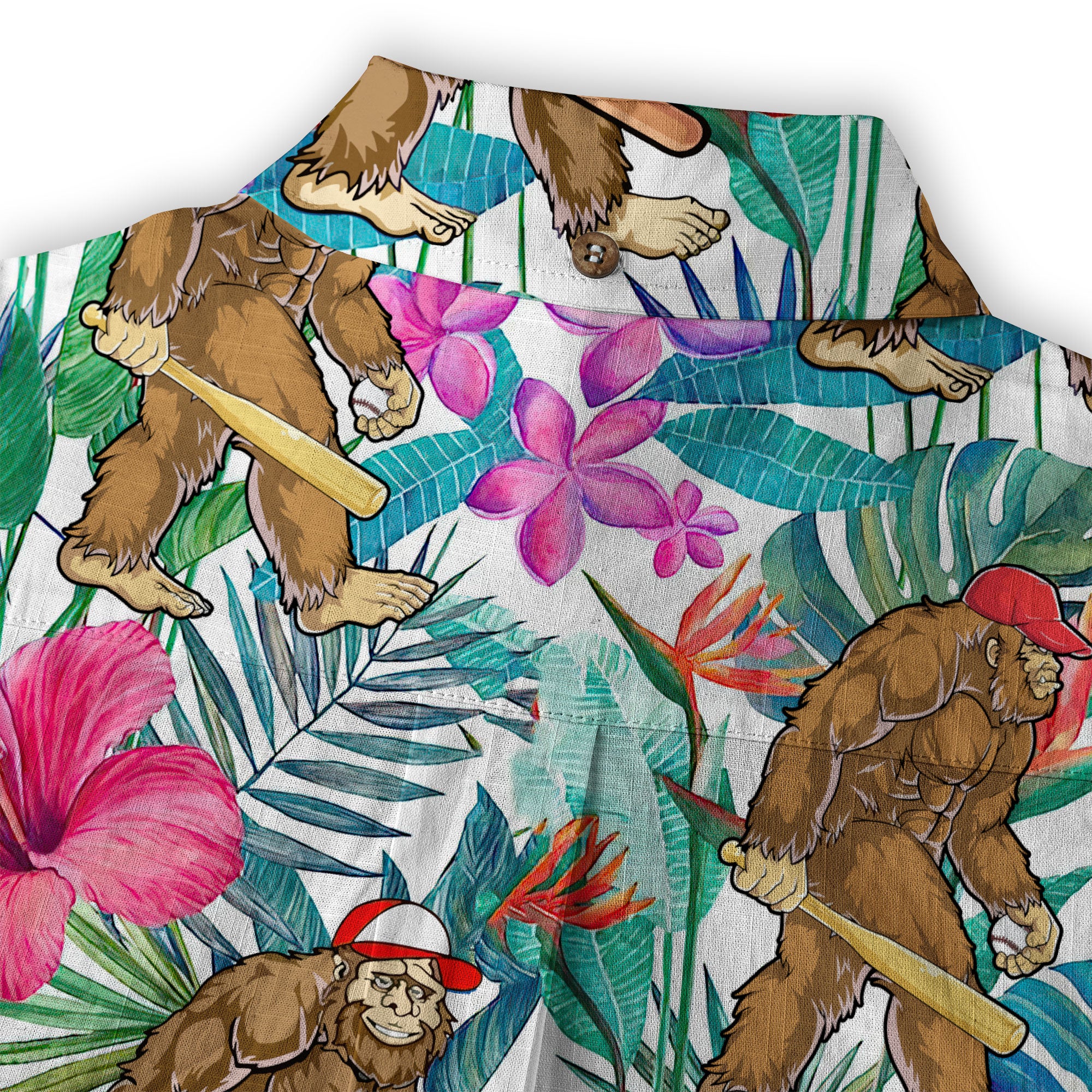 Tropical Bigfoot Alien Hawaiian Shirts for Men Women, Bigfoot Sasquatch Summer Beach Aloha Button Down Shirt - The Palmix