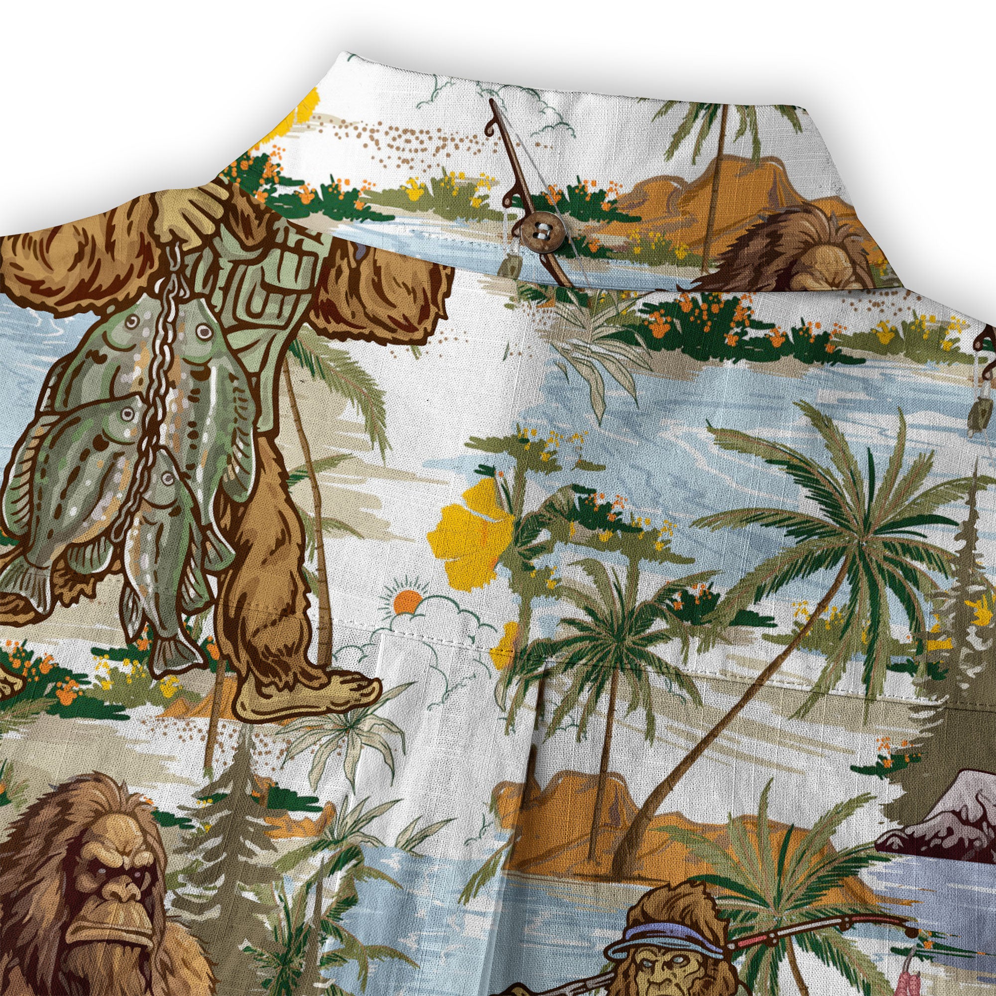 Tropical Bigfoot Alien Hawaiian Shirts for Men Women, Bigfoot Sasquatch Summer Beach Aloha Button Down Shirt - The Palmix