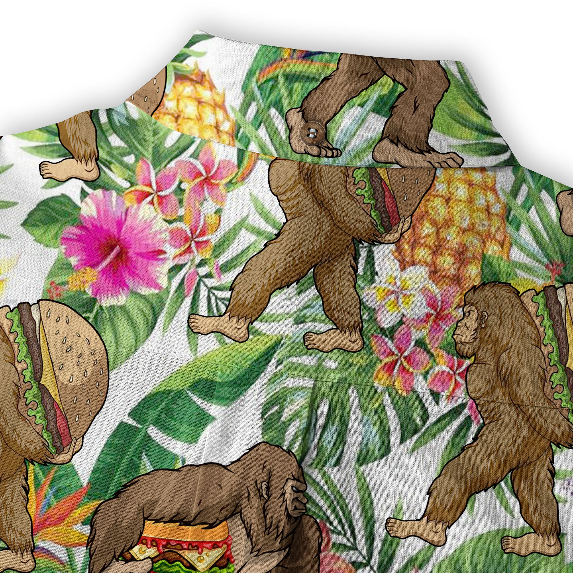 Bigfoot Burger Hawaiian Shirts for Men, Bigfoot Aloha Pattern Button Down Short Sleeve - The Palmix