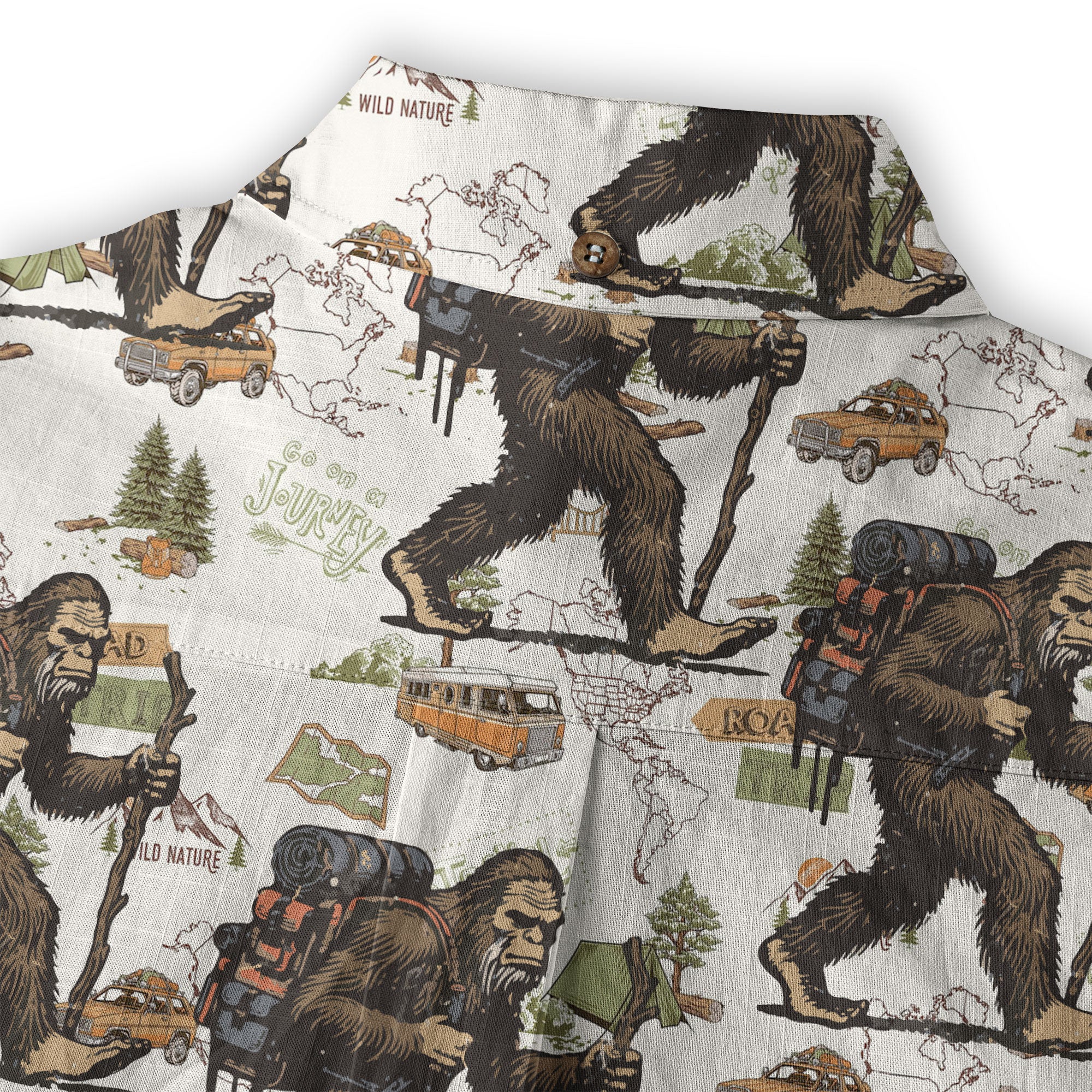 Bigfoot Hiking Hawaiian Shirts for Men, Bigfoot Hiking Pattern Button Down Short Sleeve - The Palmix