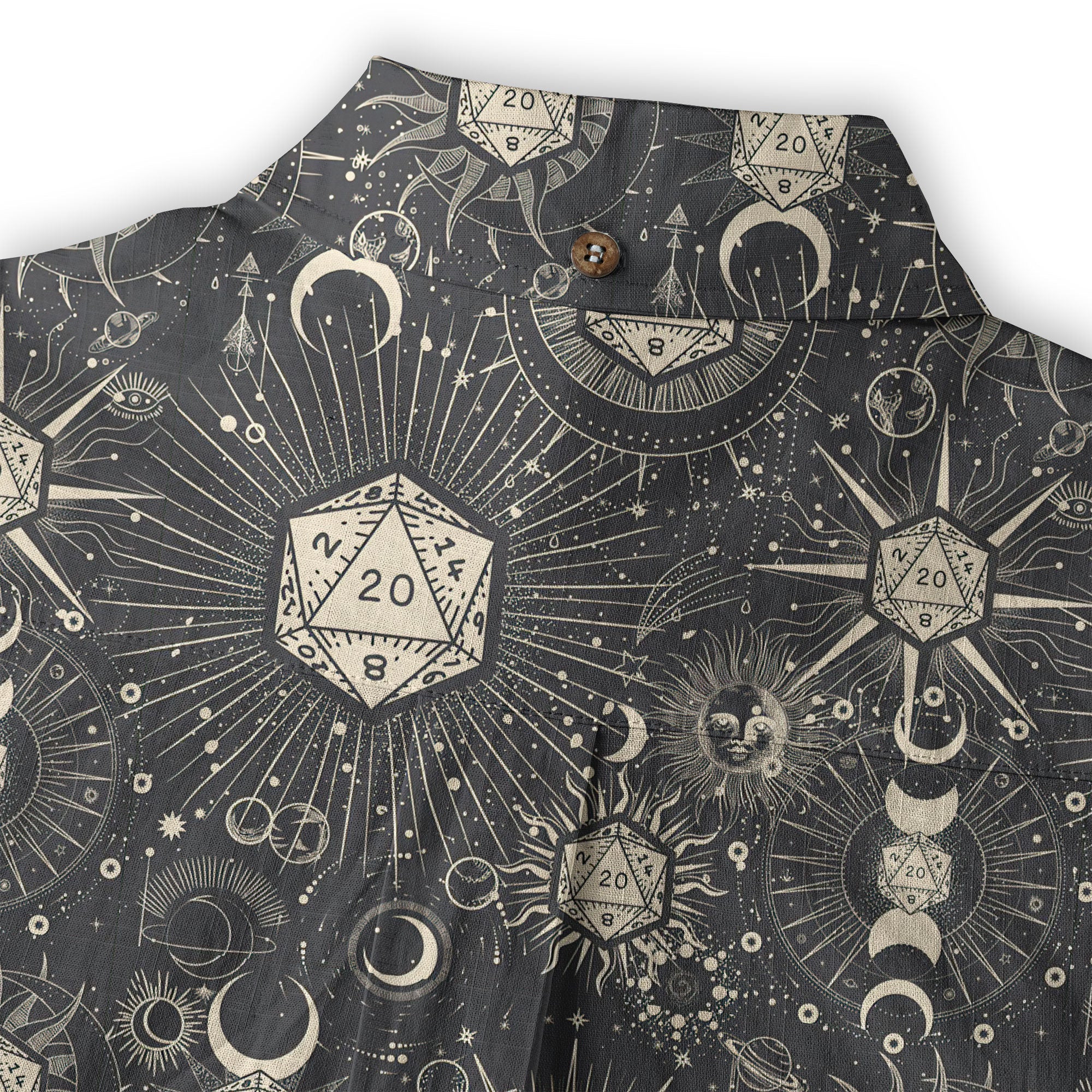 DND Celestrial Dice Pattern Aloha Hawaii Shirt, D20 Stars Constellation, Sun and Crescent Button Down Shirt - The Palmix