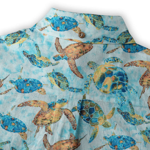 Turtle Floral Aloha Beach Shirt, Blue Ocean Turtle Hawaii Shirt - The Palmix
