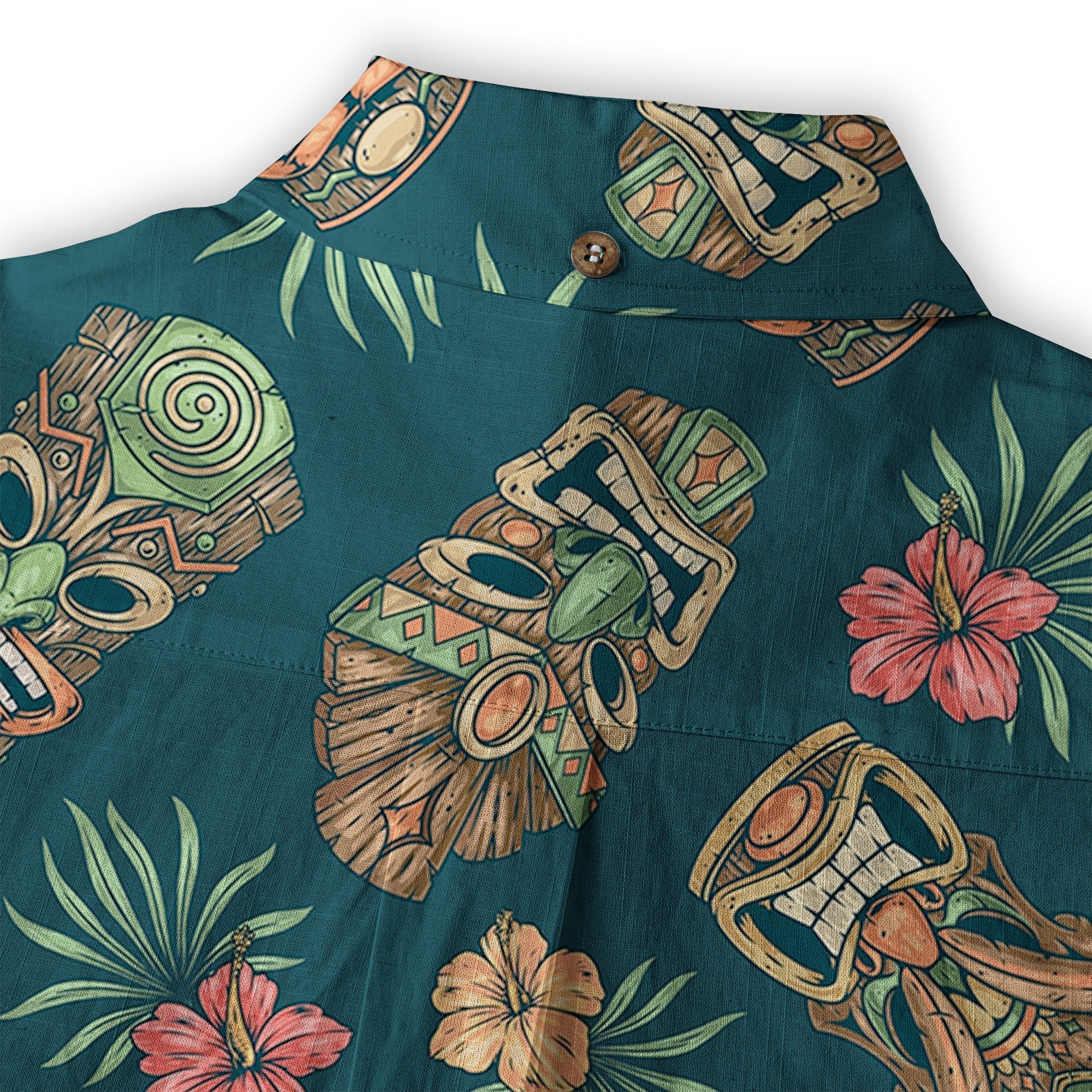Tiki Mask Pattern Hawaiian Shirt, Hibiscus Hawaii Shirt - The Palmix