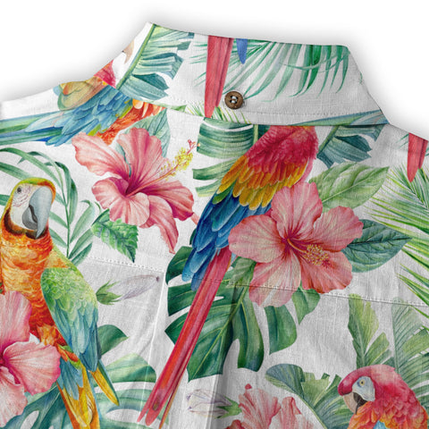 Floral Parrot Summer Beach Hawaiian Shirt, Colorful Parrot Flowers Pattern Hawaii Shirt - The Palmix
