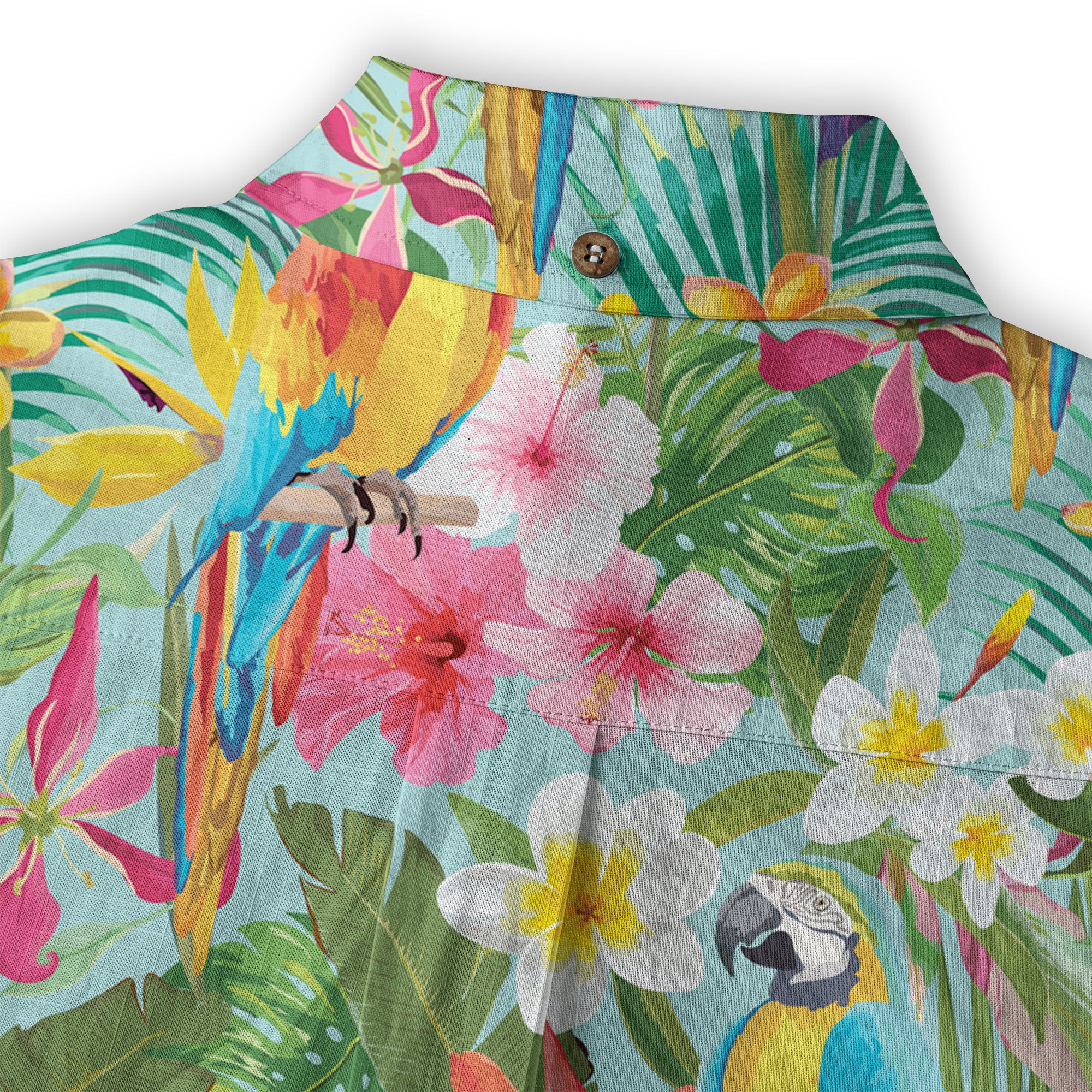 Tropical Parrot Summer Hawaiian Button Down Shirt, Parrot Flowers Pattern Hawaii Shirt - The Palmix