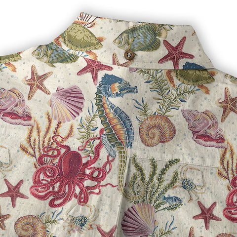 Vintage Ocean Print Hawaiian Shirts for Men Women, Sea Animal Aloha Summer Beach Shirt - The Palmix